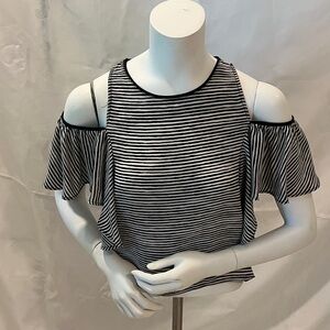 Zara Black and White Striped Cold Shoulder Blouse